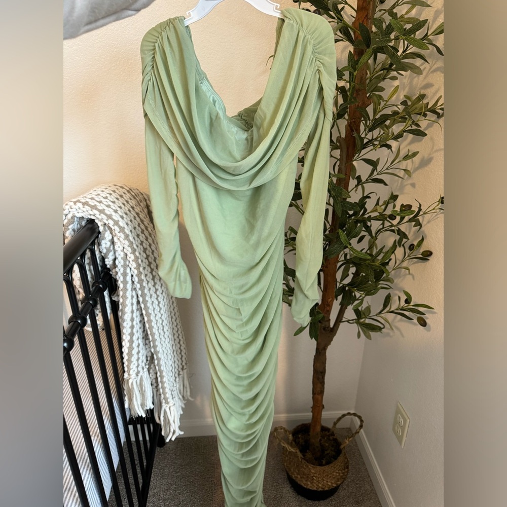 Long off the shoulder dress. Wore for my baby shower and it was so cute!